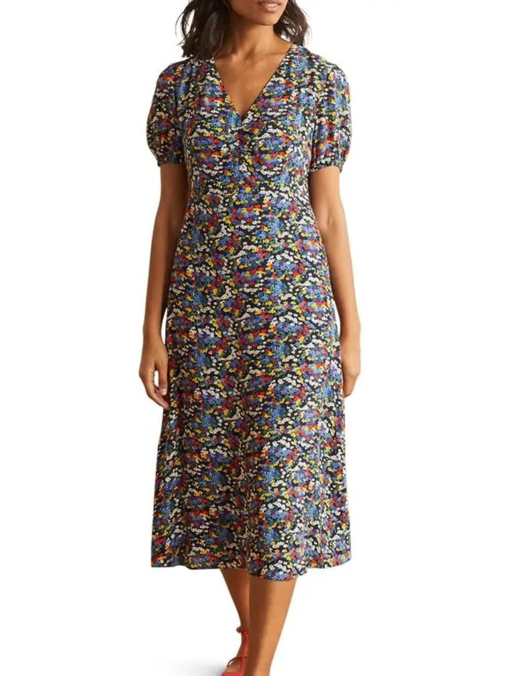 Boden Tessa Floral Ditsy Short Sleeve Midi Dress